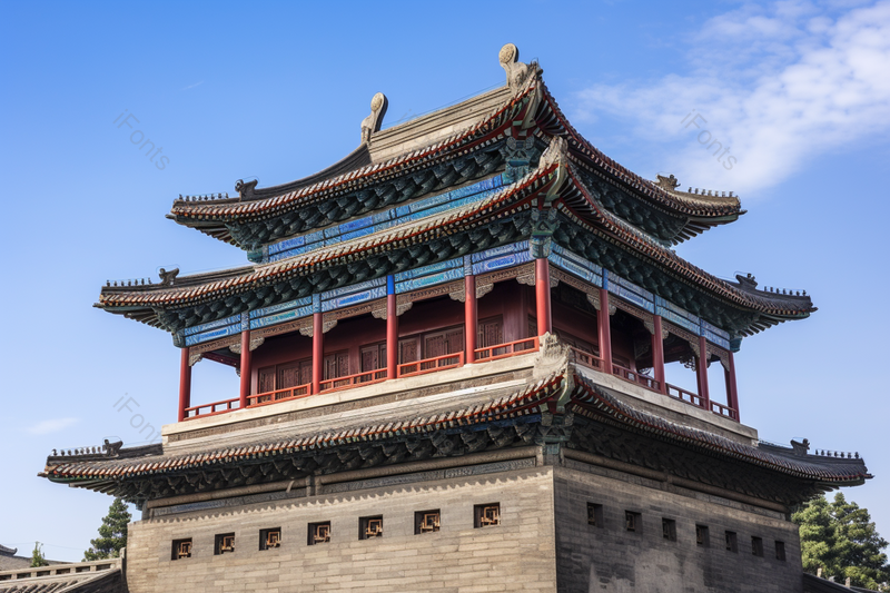 大气古风城楼建筑低视角拍摄,高清,摄影图,摄影图片,图片大全,摄影图免费下载